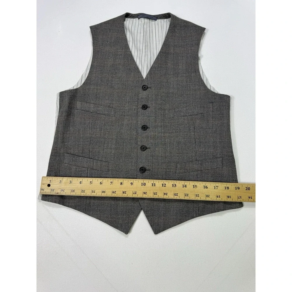 John Varvatos Mens Brown Houndstooth Plaid Vest 46 Wool Italy Slim Suit Vest